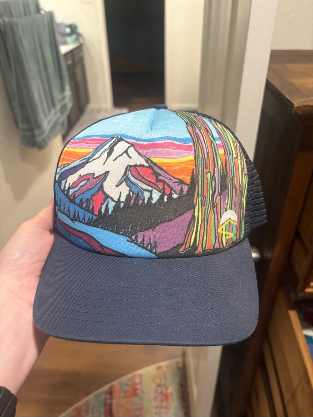 Colorful Mountain Landscape Trucker Cap - Navy Blue